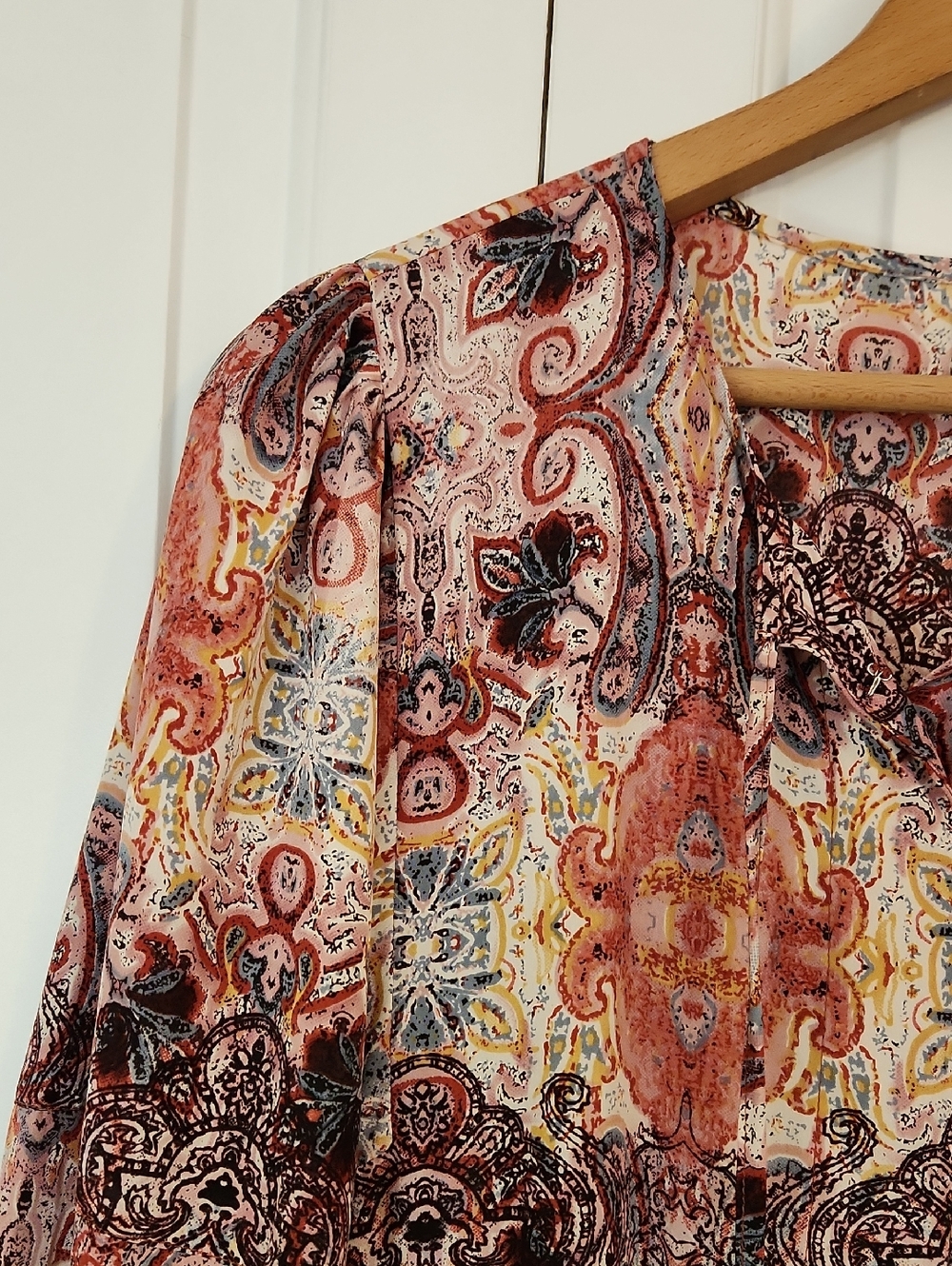 Anthropologie Ragu Paisley Print Pink Motif Tiered Maxi Dress Tassels Size M - Picture 8 of 16